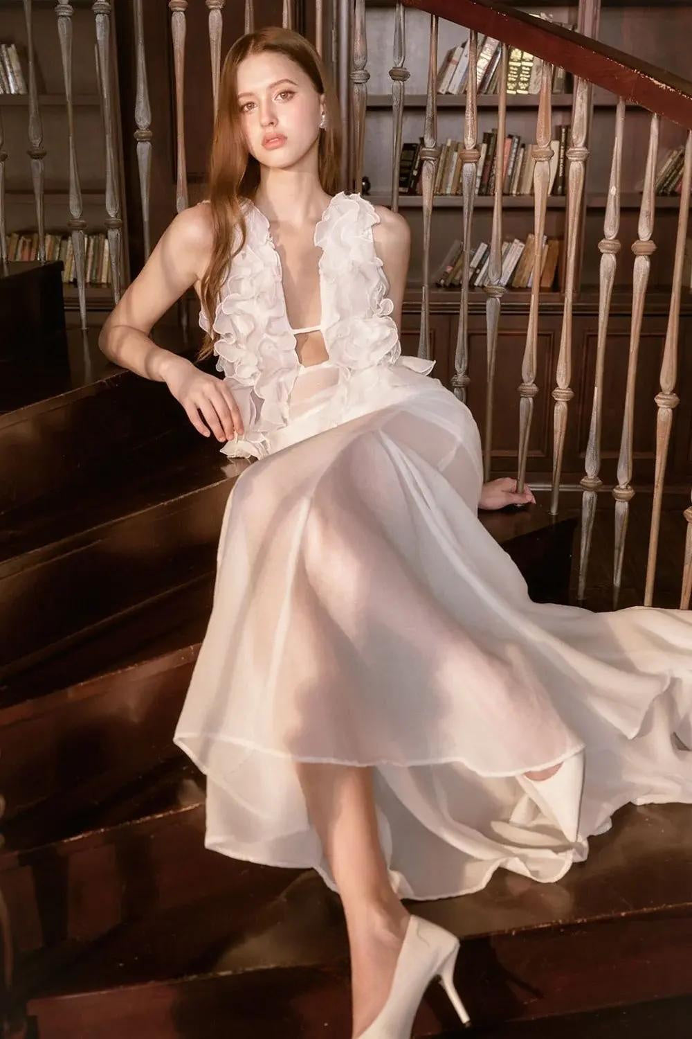 Drama Pleat Ruffle Maxi Dress