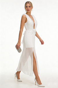 Drama Pleat Ruffle Maxi Dress