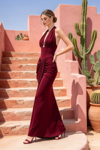 Draped Halterneck Maxi Dress