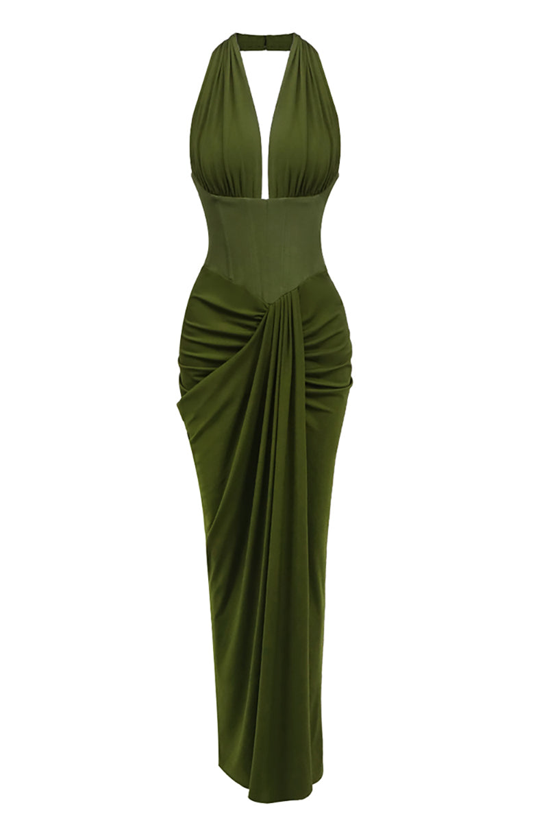 Draped Halterneck Maxi Dress