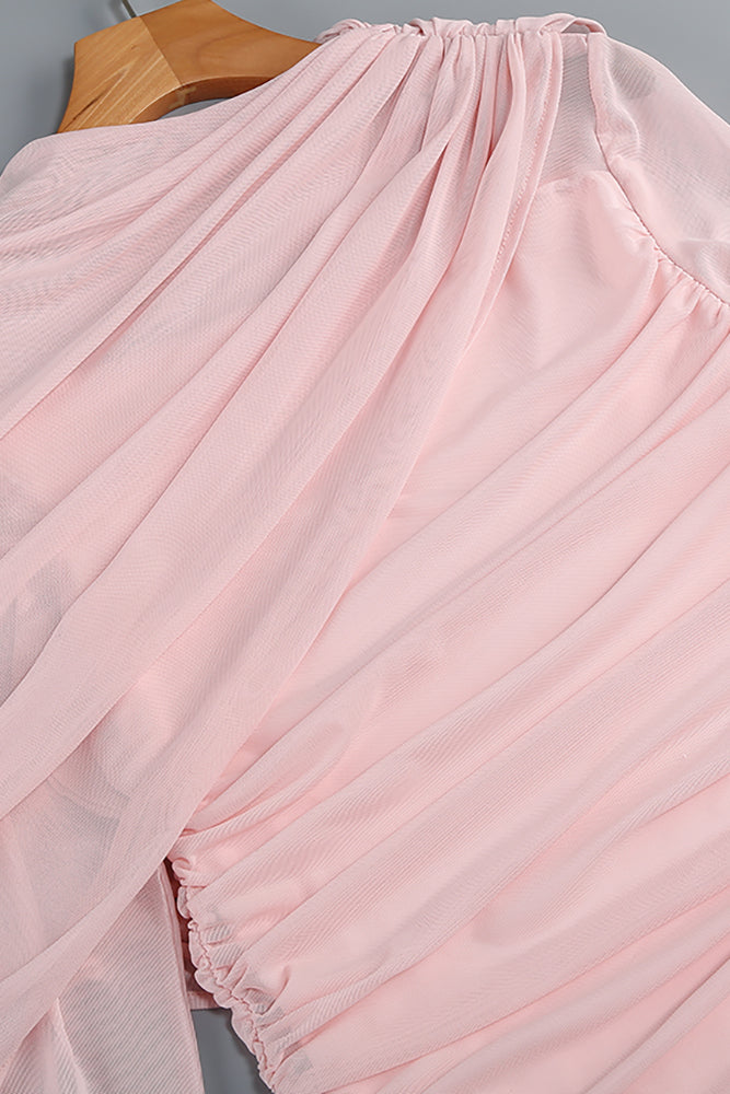 Draped Mesh Maxi Dress