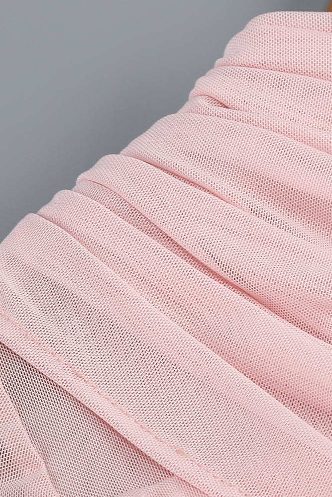 Draped Mesh Maxi Dress