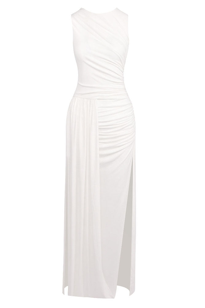 Draped Side Tail Slit Maxi Dress
