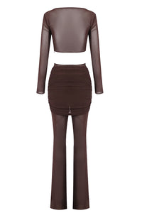 Pantalón de malla con parte superior drapeada y aberturas