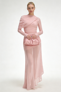 Vestido largo de malla drapeada