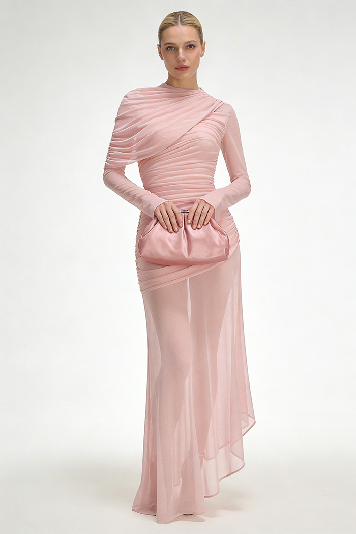 Draped Mesh Maxi Dress