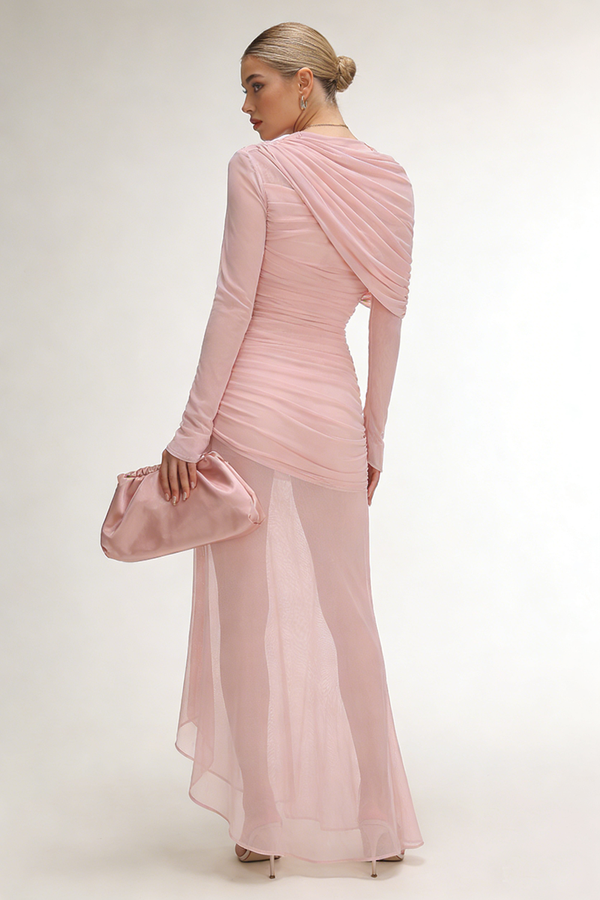 Draped Mesh Maxi Dress