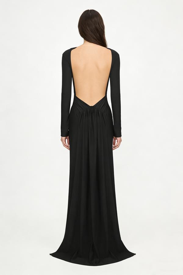 Draped Open Back Gown