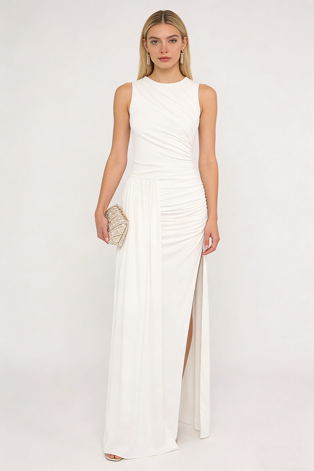 Draped Side Tail Slit Maxi Dress