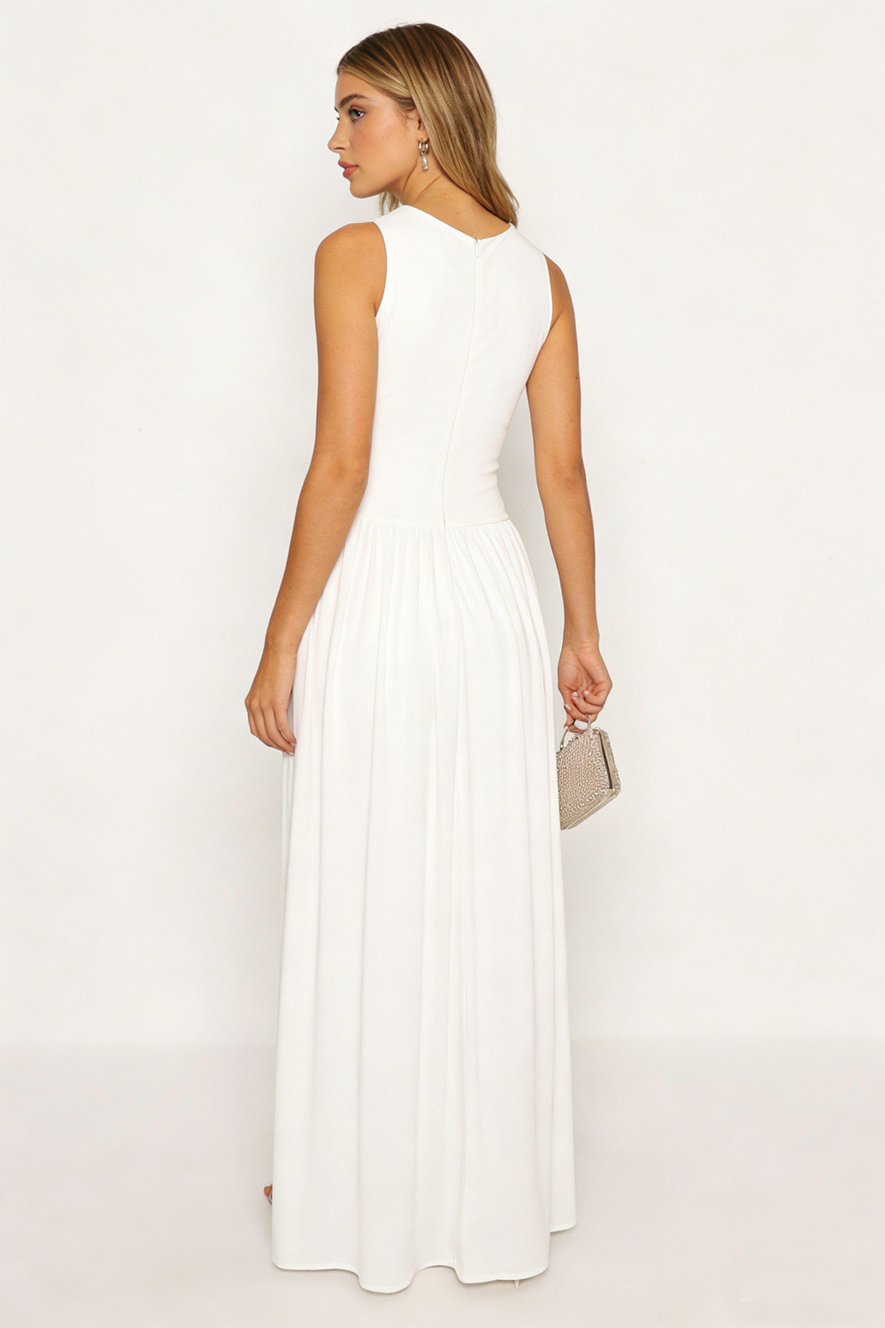 Draped Side Tail Slit Maxi Dress