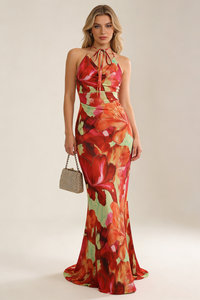 Vestido largo con estampado tropical