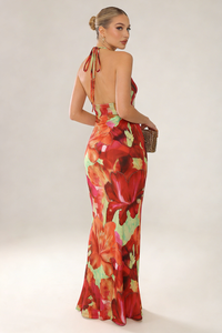 Vestido largo con estampado tropical