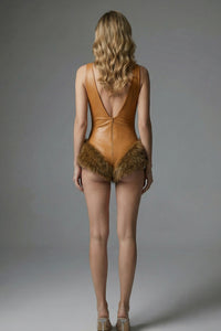 Faux Fur-Trim Bodysuit