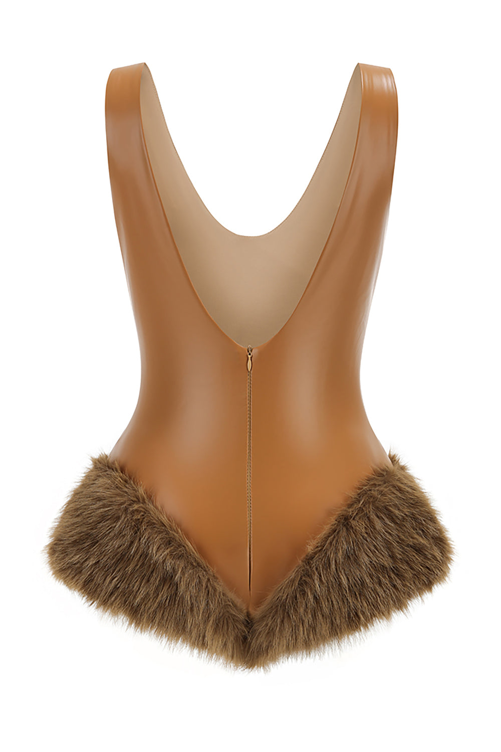 Faux Fur-Trim Bodysuit