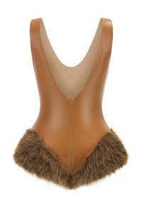 Faux Fur-Trim Bodysuit