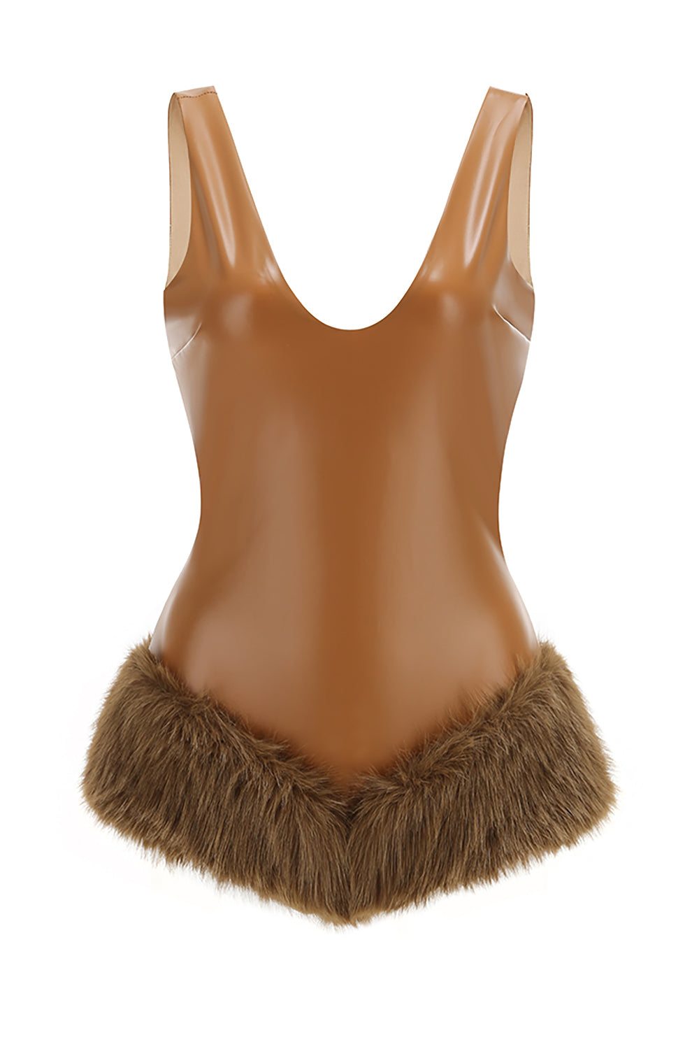 Faux Fur-Trim Bodysuit