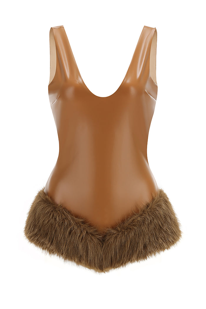 Faux Fur-Trim Bodysuit