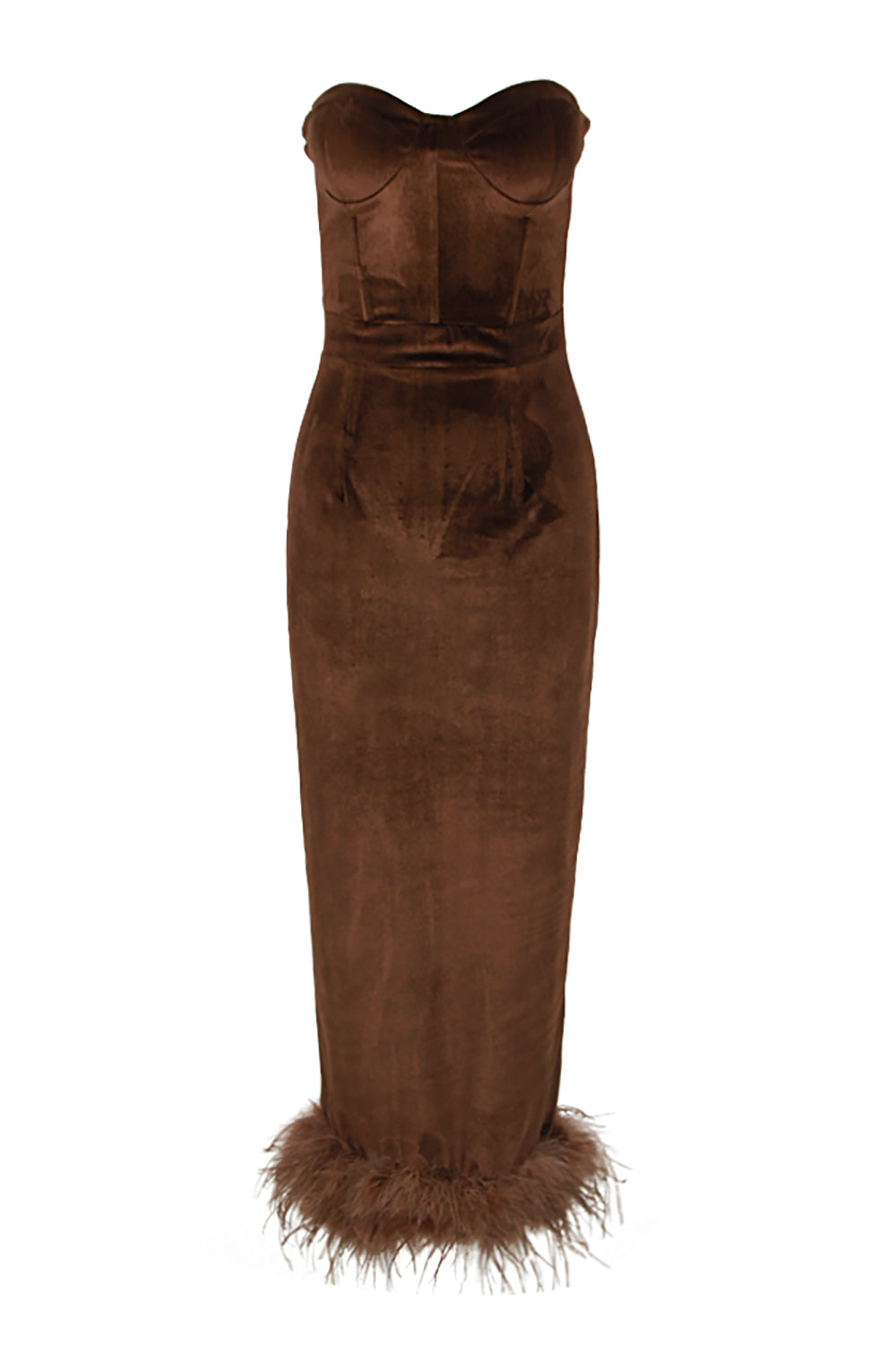 Feather-Trim Strapless Bustier Midi Dress  CHICIDA