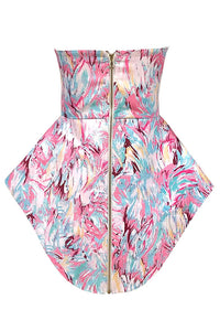 Feather Print Peplum Bustier Dress