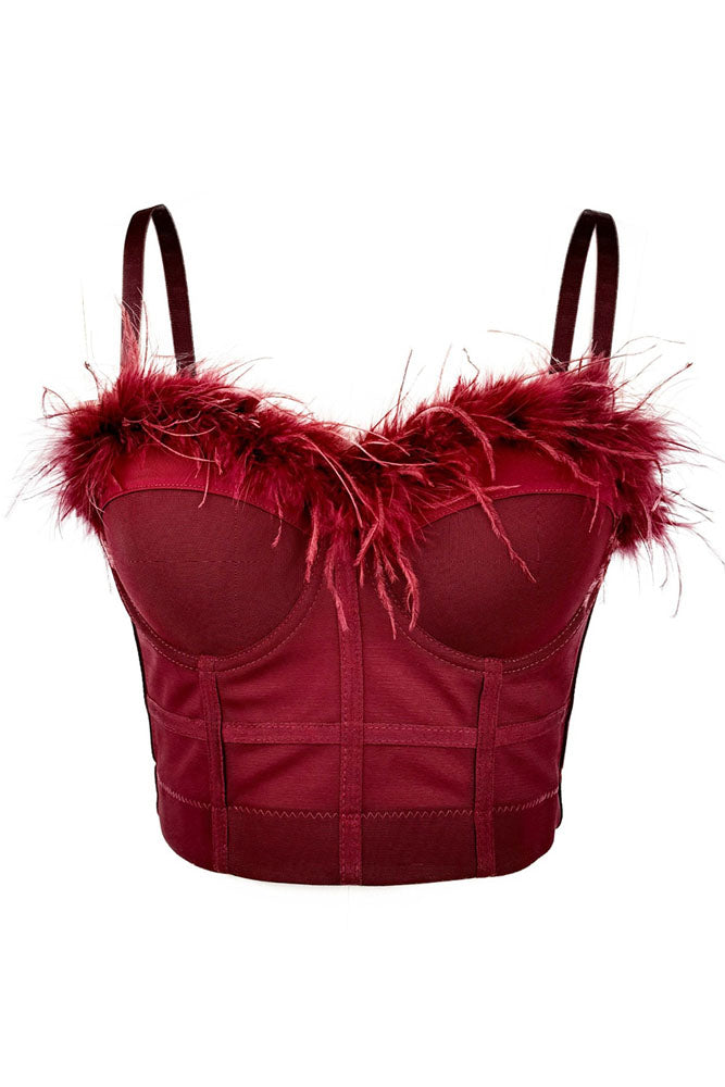 Feather Trim Bustier Bra