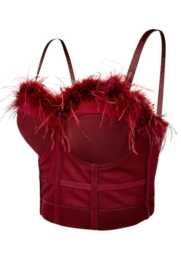 Feather Trim Bustier Bra