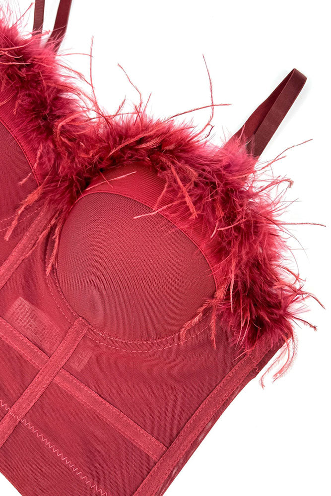 Feather Trim Bustier Bra