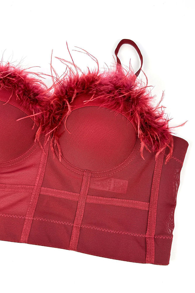 Feather Trim Bustier Bra