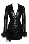 Feather Trim Sequin Blazer Dress