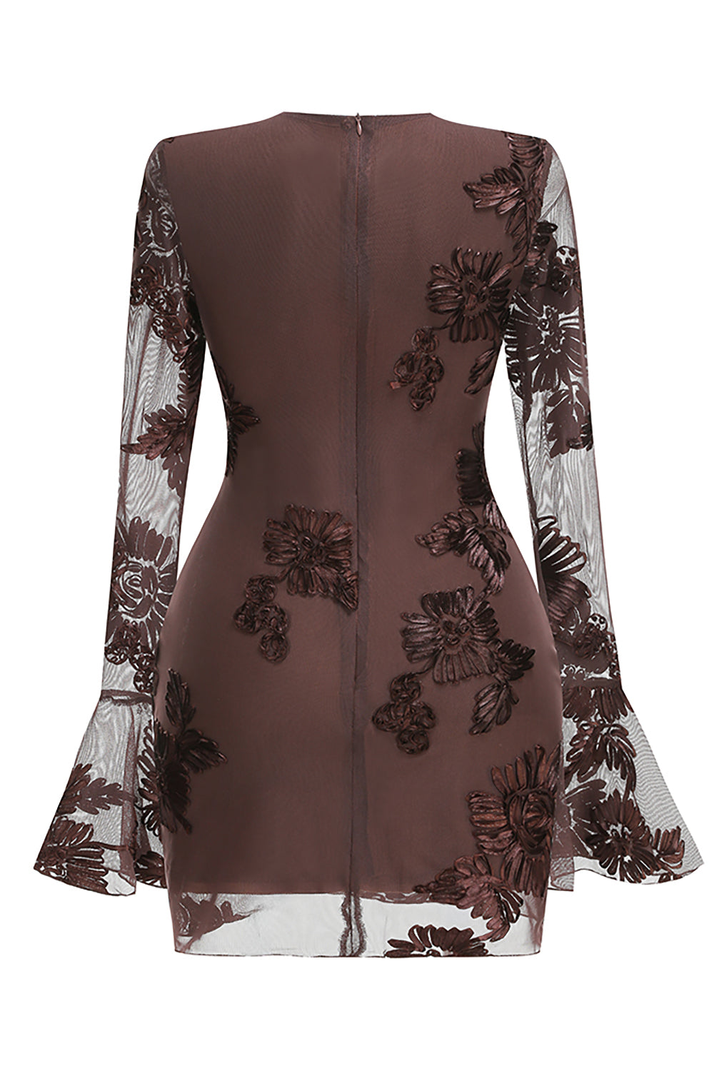 Flared Sleeve Flower Mesh Mini Dress