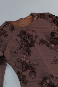 Flared Sleeve Flower Mesh Mini Dress