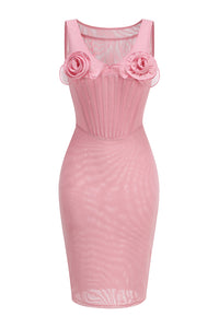 Floral-applique Mesh Mini Dress