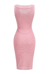 Floral-applique Mesh Mini Dress