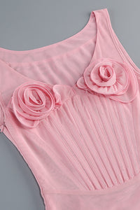 Floral-applique Mesh Mini Dress