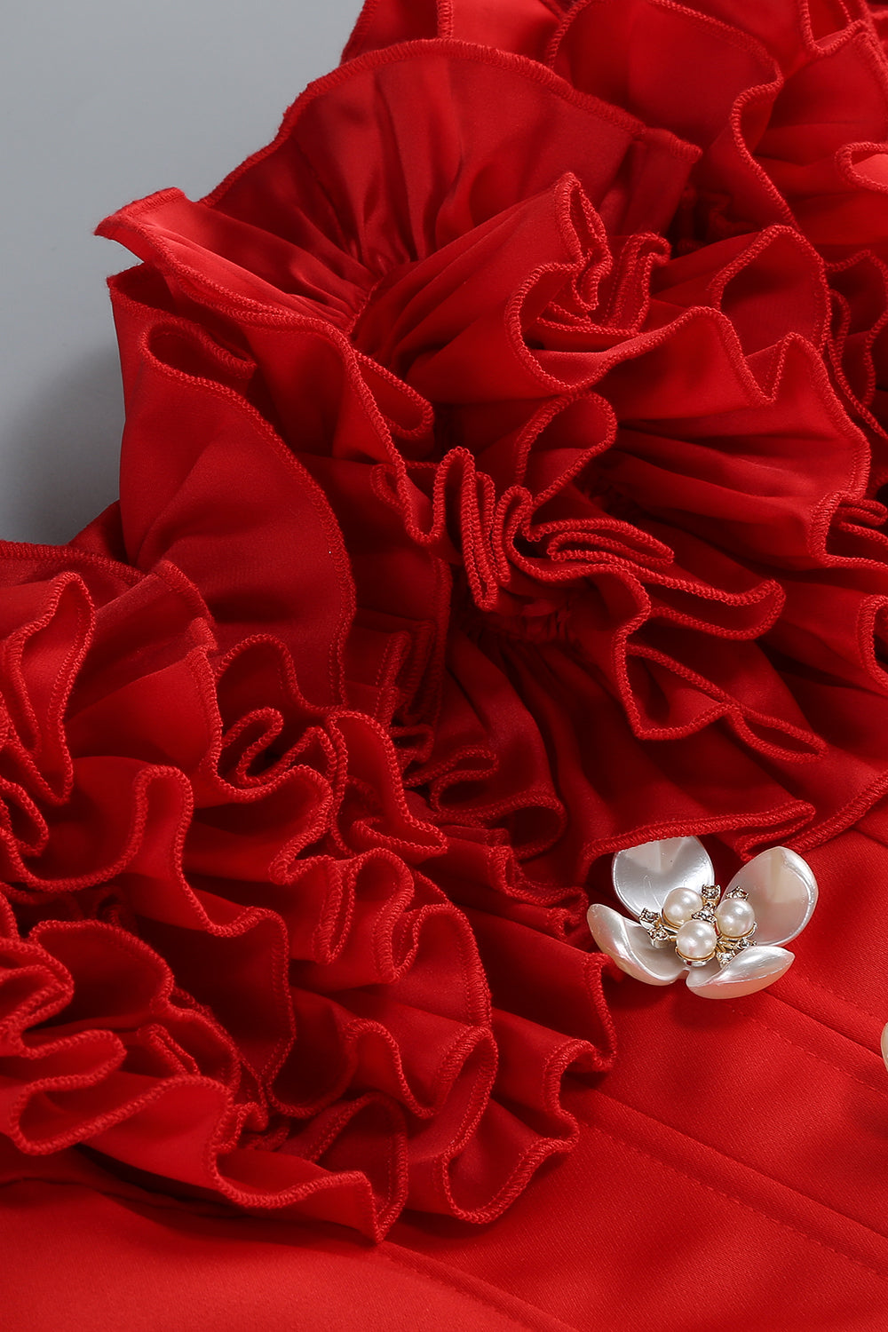 Floral-applique Off The Shoulder Dress in Red