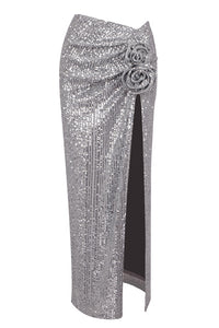 Floral-applique Sequined Slit Skirts