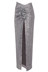 Floral-applique Sequined Slit Skirts