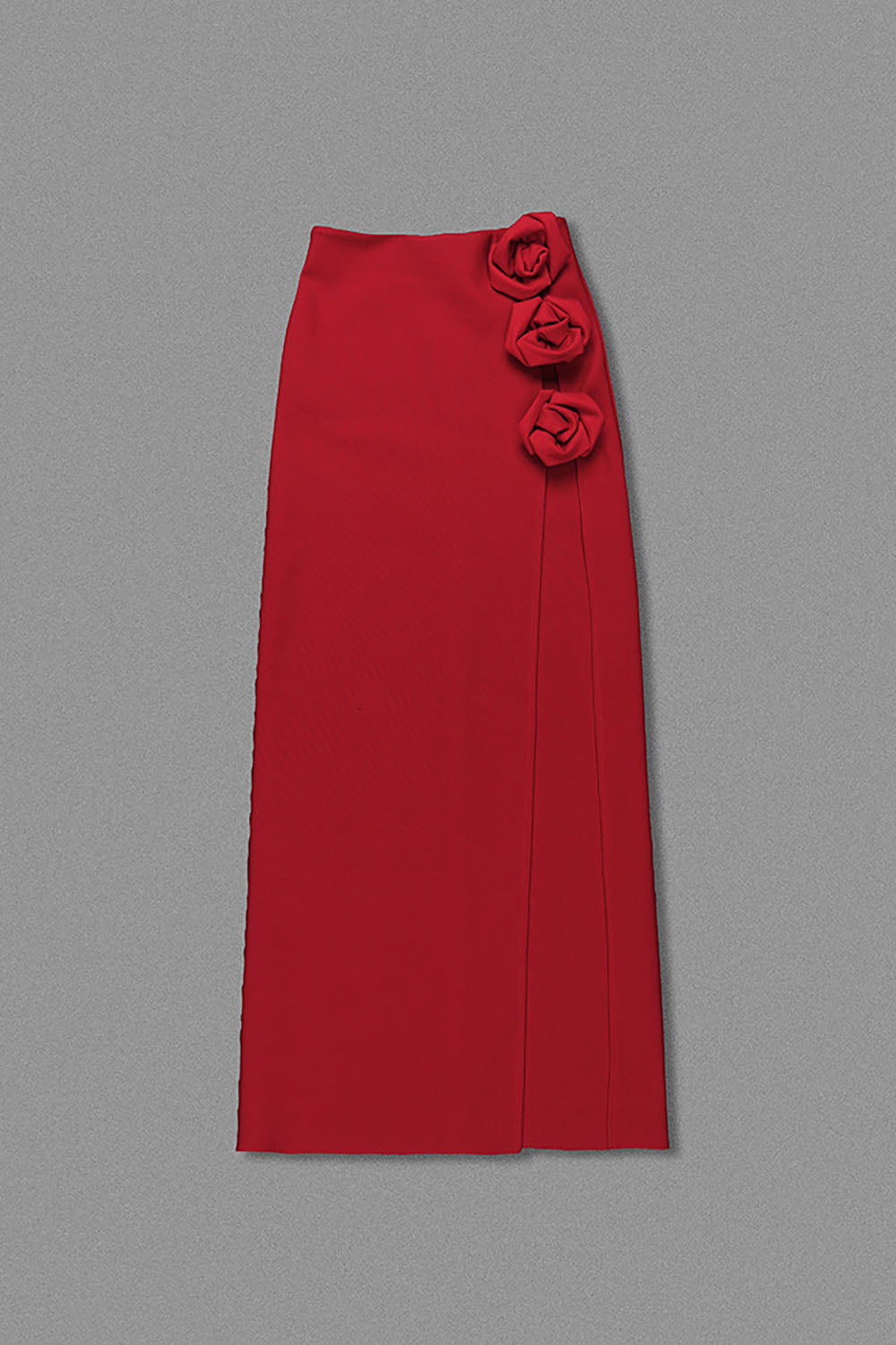 Floral-applique Slits Midi Bandage Skirt in Red