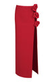 Floral-applique Slits Midi Bandage Skirt in Red