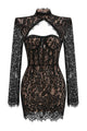 Floral-embroidered Cutout Lace Mini Dress in Black
