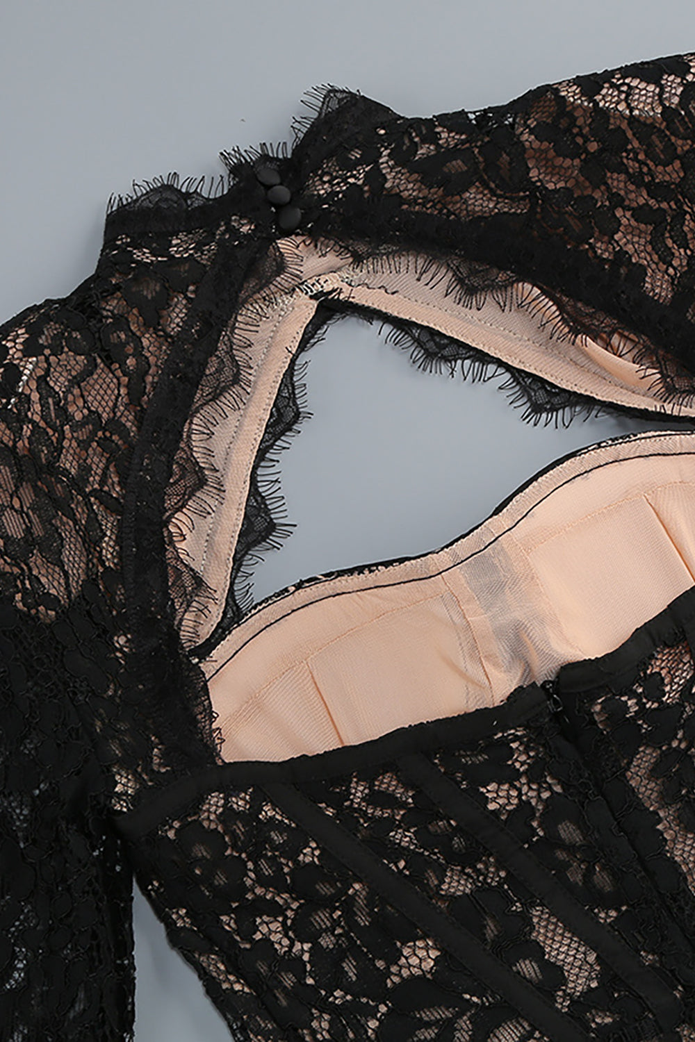 Floral-embroidered Cutout Lace Mini Dress in Black