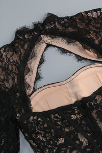 Floral-embroidered Cutout Lace Mini Dress in Black