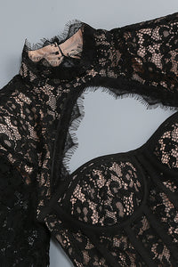 Floral-embroidered Cutout Lace Mini Dress in Black