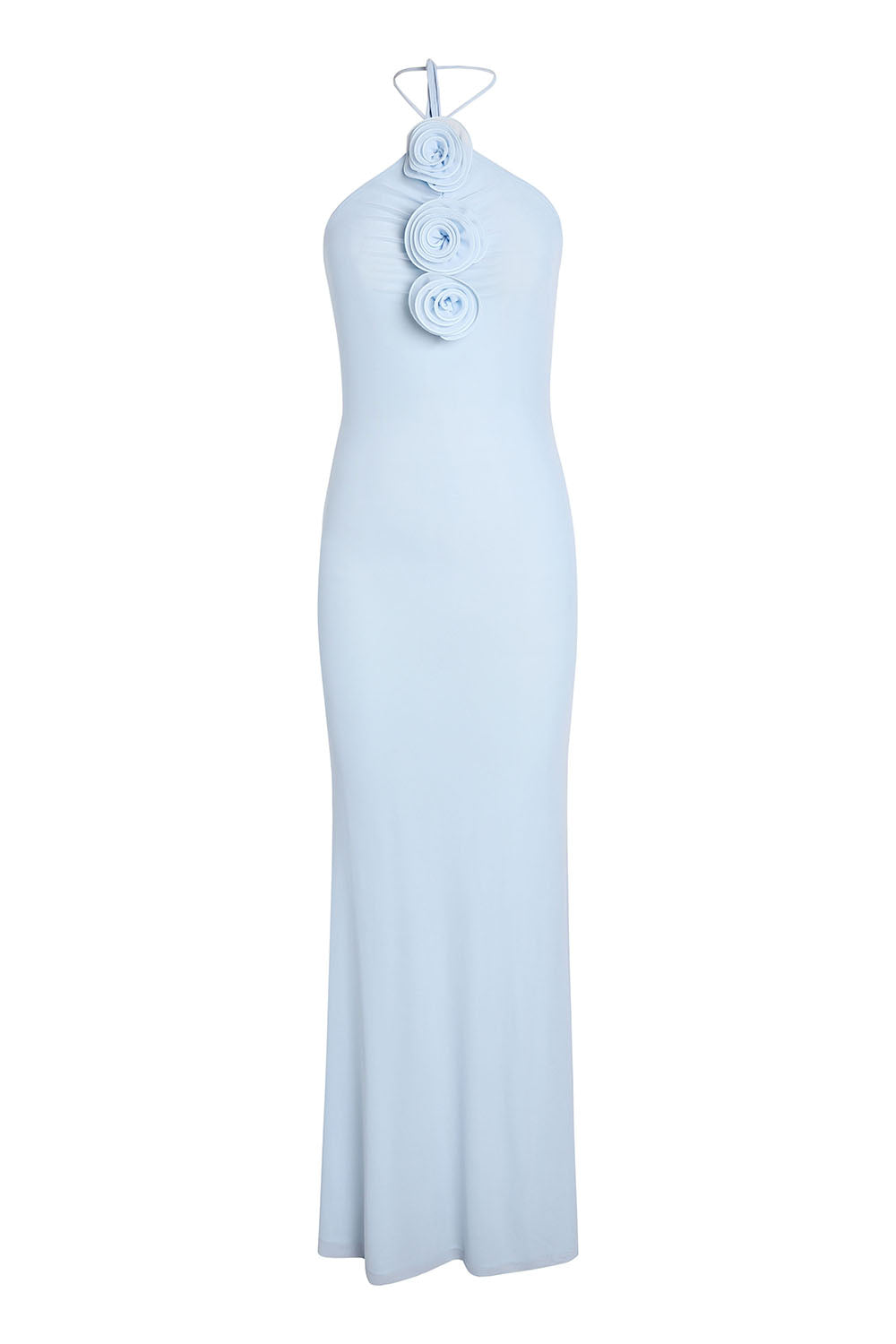 Floral Applique Halter-neck Jersey Maxi Gown in Blue CHICIDA Floral Applique Halter-neck Jersey Maxi Gown in Blue CHICIDA