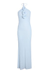 Floral Applique Halter-neck Jersey Maxi Gown in Blue