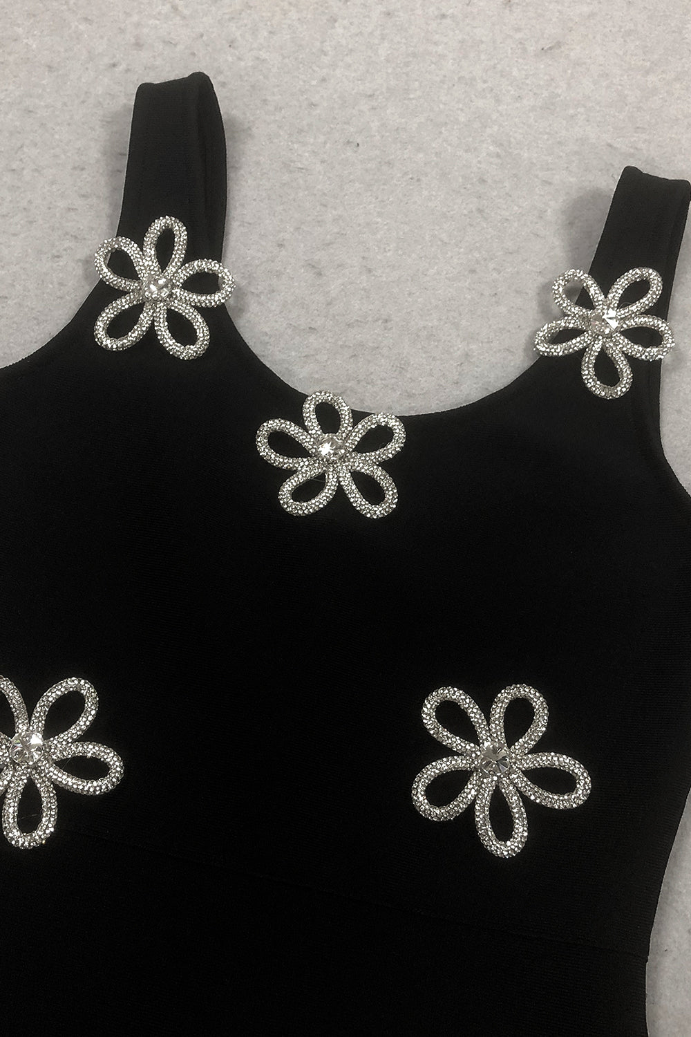 Floral Crystal Applique Body-Con Gown