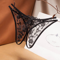 Floral Embroidery Hollow Transparent Thong