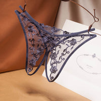 Floral Embroidery Hollow Transparent Thong