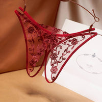 Floral Embroidery Hollow Transparent Thong