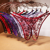 Floral Embroidery Hollow Transparent Thong
