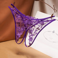 Floral Embroidery Hollow Transparent Thong